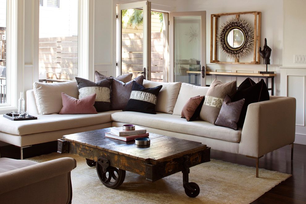 Repurposed Pallets for a Eclectic Living Room with a Round Mirror and Noe Valley Residence by Geremia Design