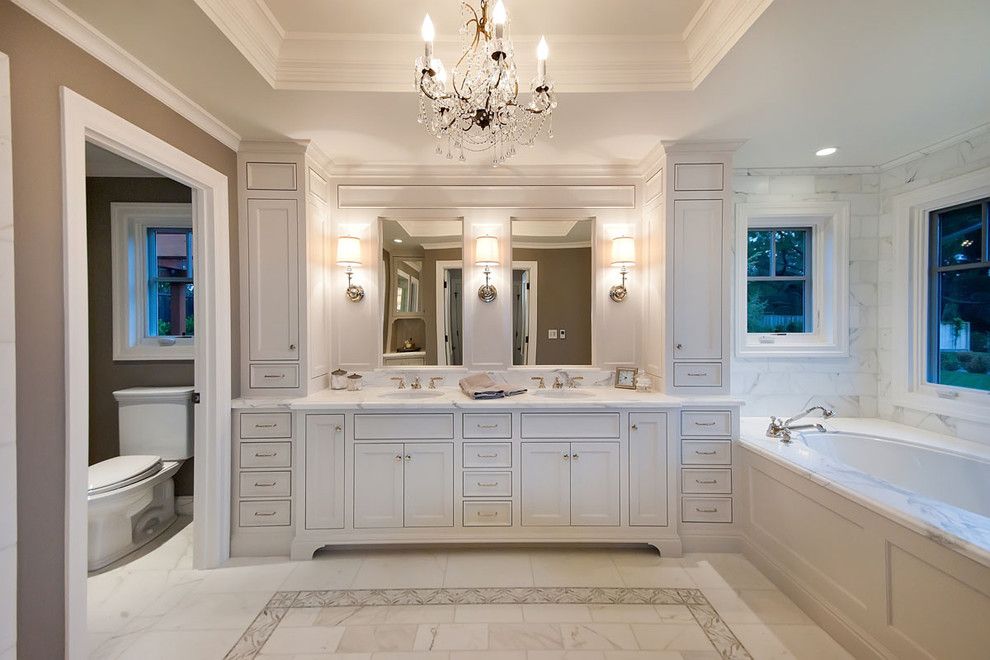 Restoration Hardware Paint for a Traditional Bathroom with a Chandelier and Ranch Remodel by Jca Architects