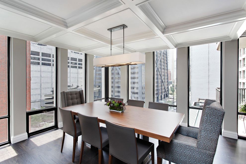 Revere Pewter Benjamin Moore for a Contemporary Dining Room with a Pilasters and Downtown High Rise by 2 Design Group