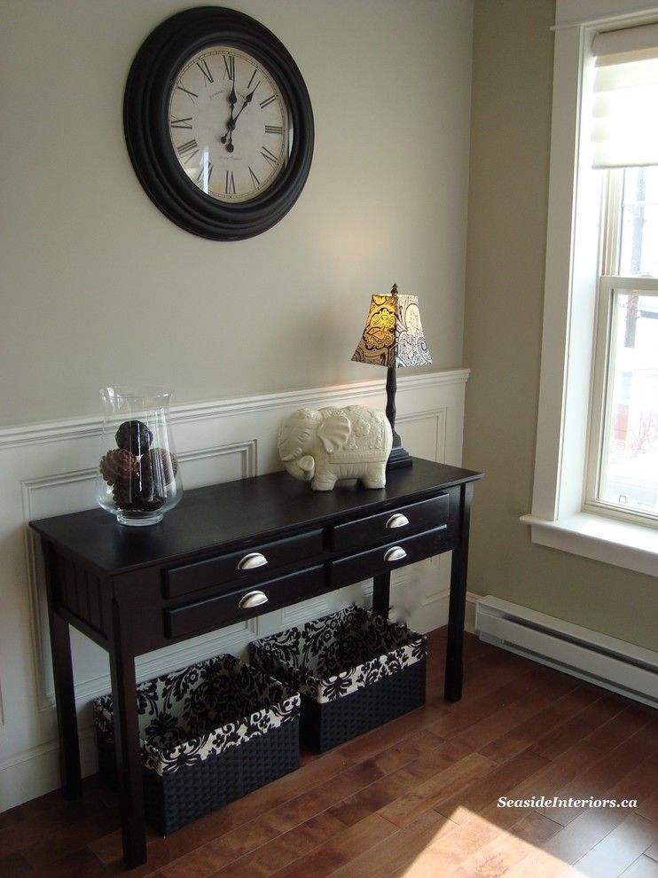 Revere Pewter Benjamin Moore for a Traditional Living Room with a Fresh and Classic Black and White Living Room by Seaside Interiors