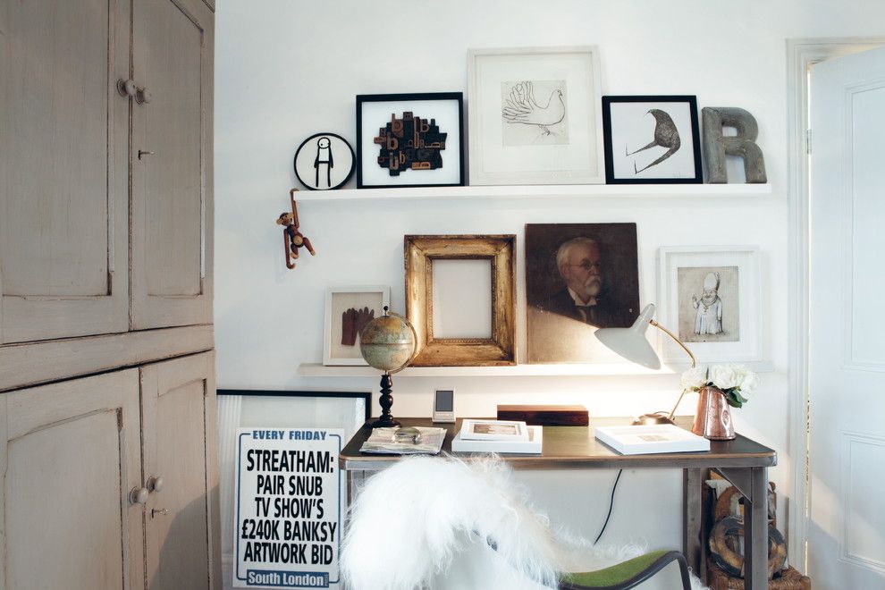 Ribba Picture Ledge for a Eclectic Home Office with a Sheepskin and Creative Spaces by Geraldine James by Ryland Peters & Small | Cico Books