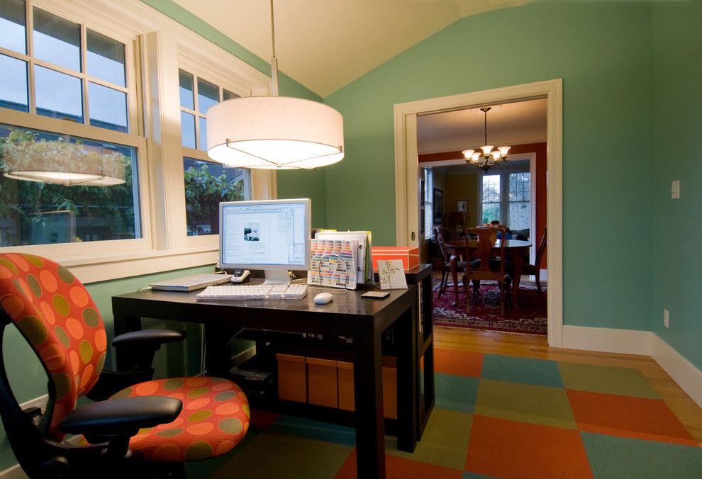 Rolly Chair for a Contemporary Home Office with a Drum Shade and Kitchen, Bath, Office by Ventana Construction Llc