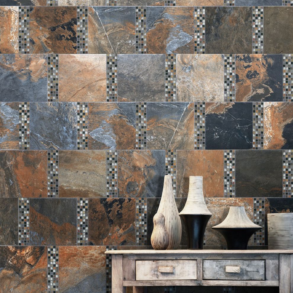 Roma Tile for a Contemporary Living Room with a Contemporary and Bengal Sierra Glass Blend Tile by Roma Tile Supply