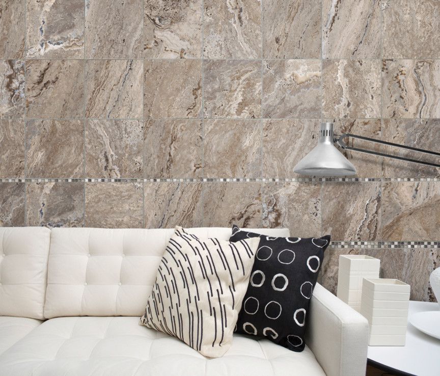 Roma Tile for a Contemporary Living Room with a Wall Floor Tiles and 12x12 Antico Walnut Tile by Roma Tile Supply