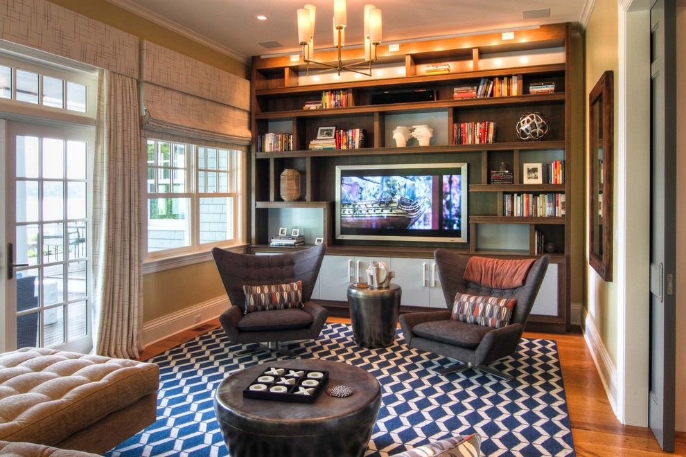 Roman Tub for a Beach Style Home Theater with a Retro and Sag Harbor, Ny Residence by Willey Design Llc