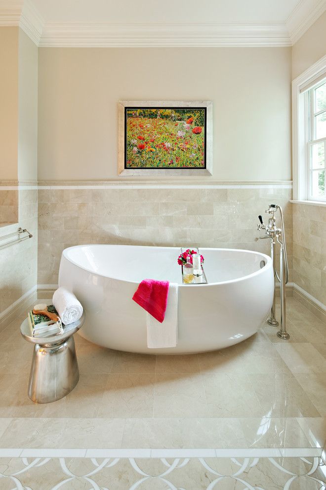 Roman Tub for a Contemporary Bathroom with a Tile Wainscoting and Bathrooms by Clean Design