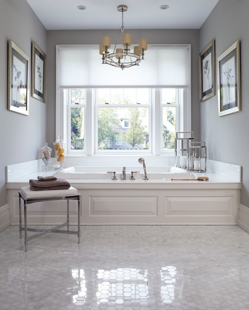 Roman Tub for a Traditional Bathroom with a Hexagon Tile and a New Home in the New York Suburbs by Degraw & Dehaan Architects