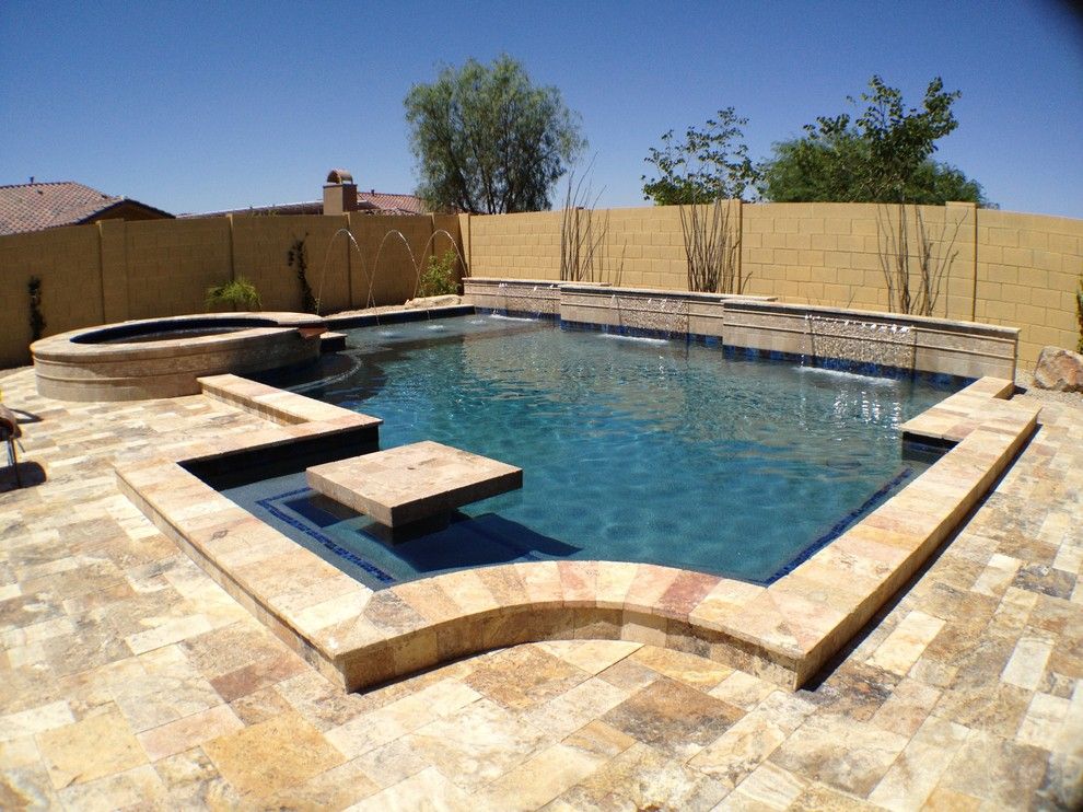 Rondo Pools for a Traditional Pool with a Pebble Tec and Rondo Pools and Spas, Inc. Prism Blue Pebble Sheen by Pebble Tec Superior Quality Pool Finishes
