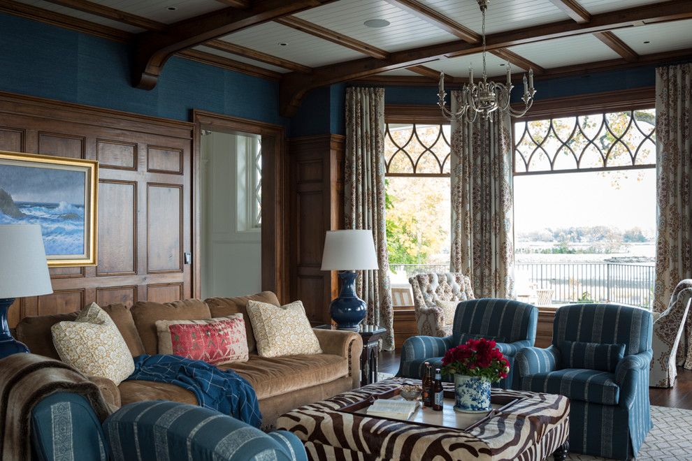 Rose Tarlow for a Traditional Family Room with a Double Hung and Greenwich Waterfront Shingle by Douglas Vanderhorn Architects