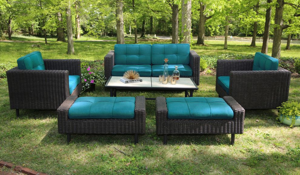 Rudy Furniture for a  Patio with a Blue Cushions and Ae Outdoor by Ae Outdoor