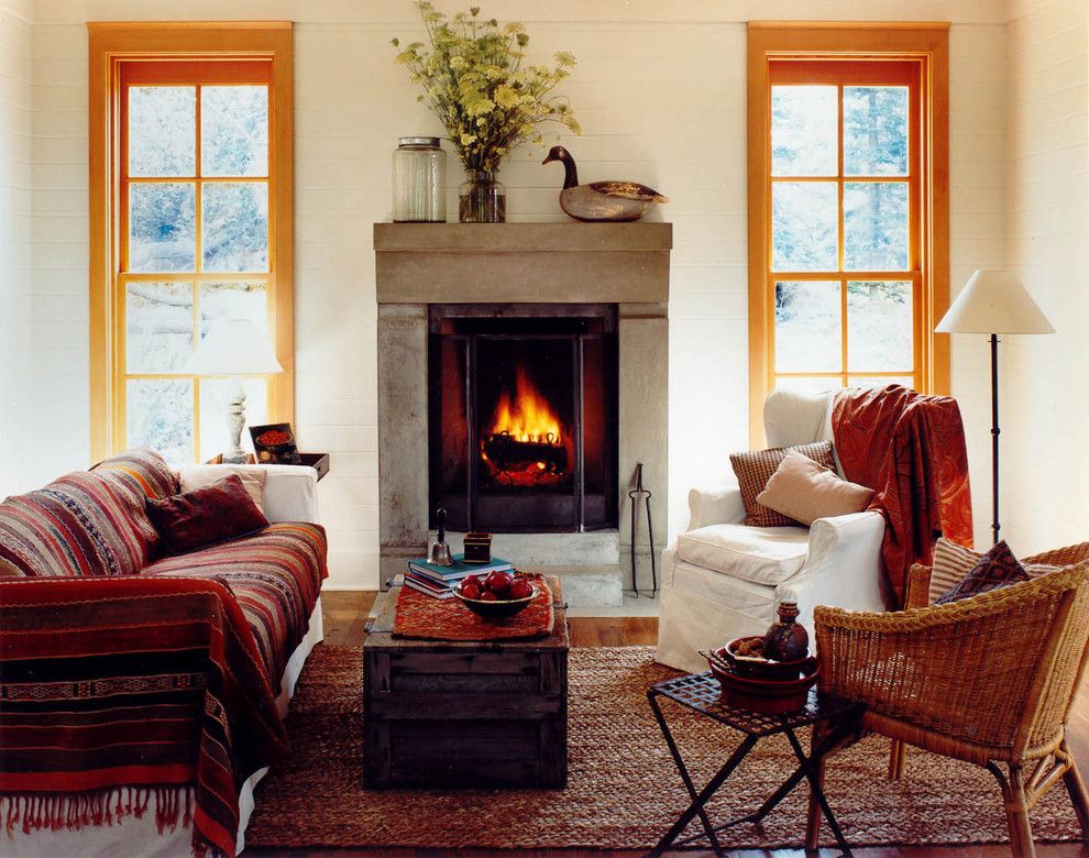 Rumford Fireplace for a Rustic Living Room with a Trunk and Mt. Shadows by Bosworth Hoedemaker