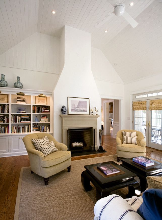 Rumford Fireplace for a Traditional Living Room with a Wood Ceiling and Hudson Valley Cape by Jeff Wilkinson, Ra