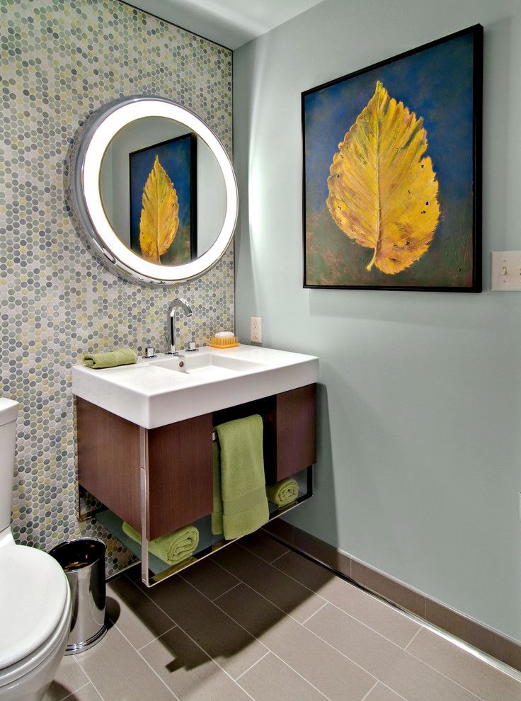 Runnings Bismarck Nd for a Midcentury Powder Room with a Waste Basket and Asid Showcase House 2009 by David Heide Design Studio