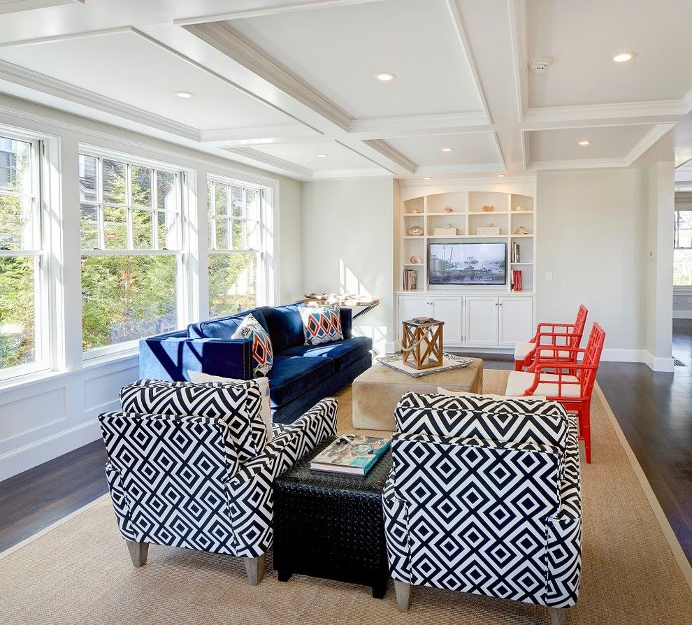 Sam Moore Furniture for a Beach Style Family Room with a Sisal Rug and Edgartown Village Home by Sam Sherman Associates, Llc