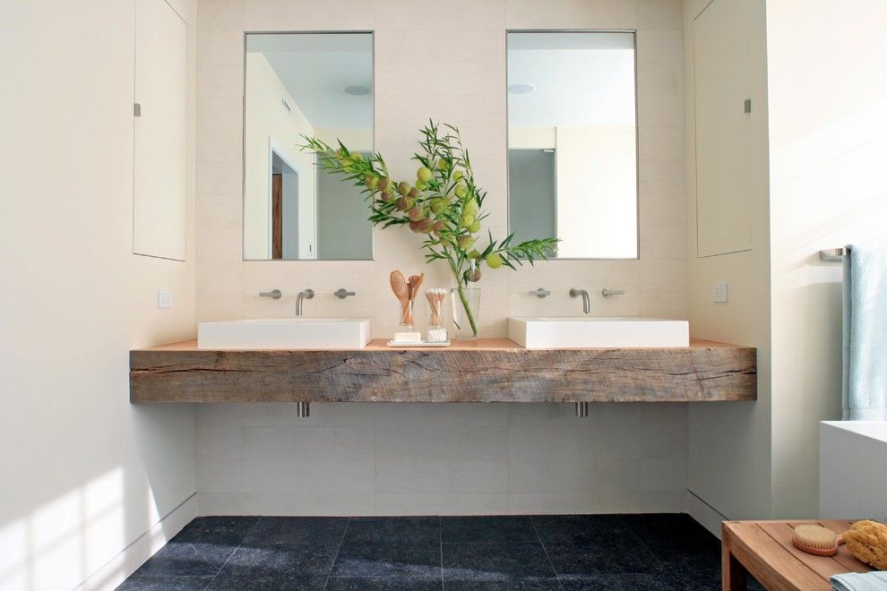 Sanded vs Unsanded Grout for a Contemporary Bathroom with a Charcoal Floor and European Cottage by Burns and Beyerl Architects