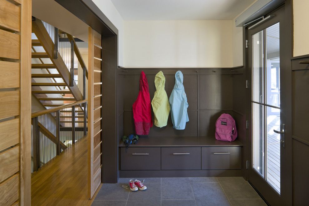 Sanded vs Unsanded Grout for a Contemporary Entry with a Wood Trim and Accessible Leed Residence Mudroom by Lda Architecture & Interiors