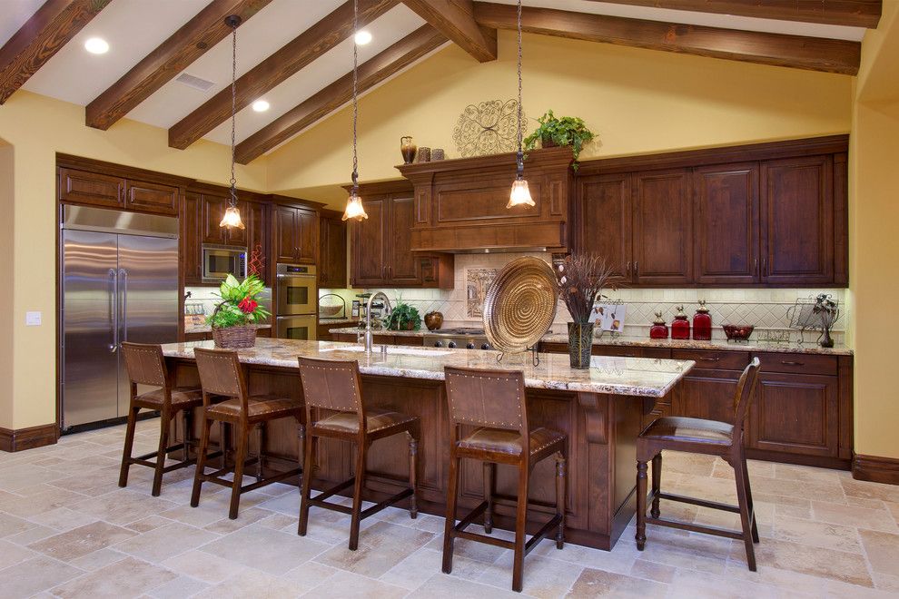 Sanded vs Unsanded Grout for a Mediterranean Kitchen with a Pendant Lighting and Del Sur   Tuscan Winery Kitchen by Mccullough Design Development Inc