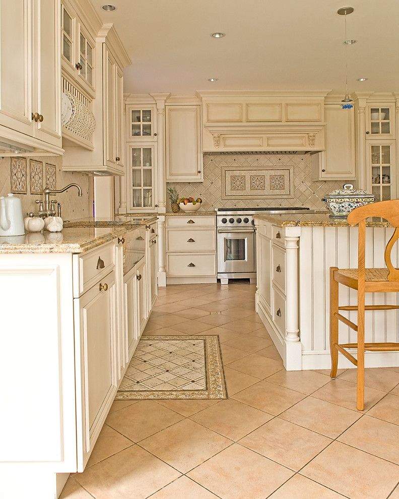 Santa Cecilia Light Granite for a Traditional Kitchen with a Ceiling Lighting and Ripley Hill   New England Dream Home by Venegas and Company