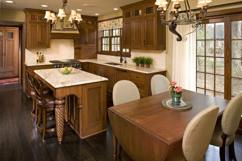 Santa Cecilia Light Granite for a Traditional Kitchen with a Upholstered Dining Chairs and Tudor Kitchen Remodel by Amber