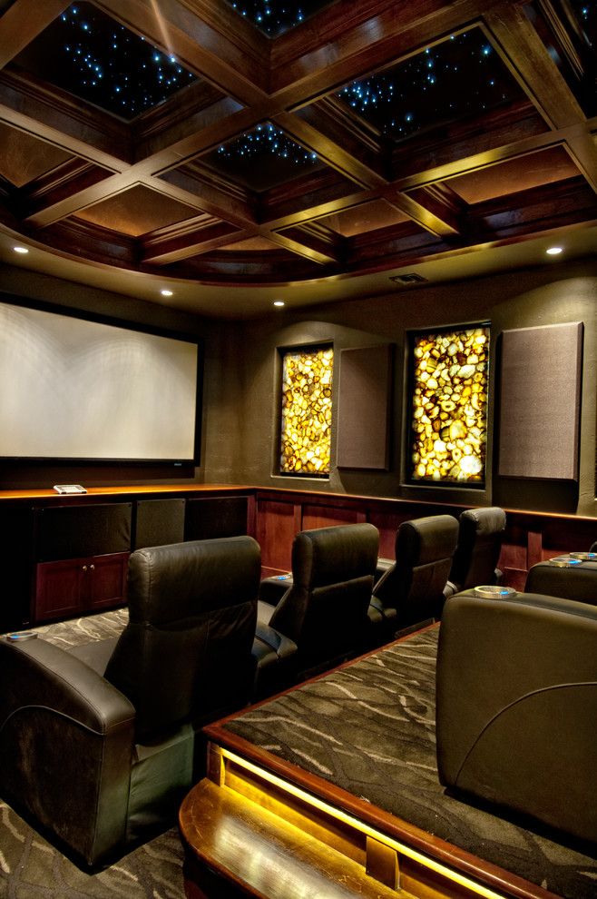 Sater Design for a Mediterranean Home Theater with a Black Armchairs and Sater Design Collection's 6962 