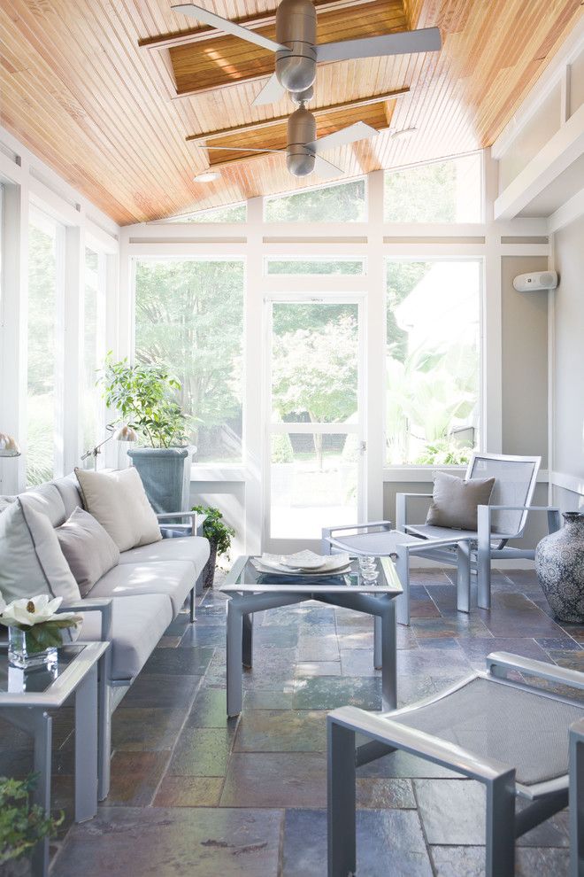 Schewels Furniture for a Transitional Sunroom with a Wood Ceiling and Outdoor Space by Patrick Prudhomme at Sheffield Furniture & Interiors by Sheffield Furniture & Interiors