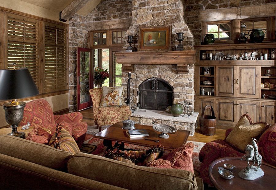 Schmitt Furniture for a Traditional Family Room with a Stone Fireplace and the Woodshop of Avon by the Woodshop of Avon