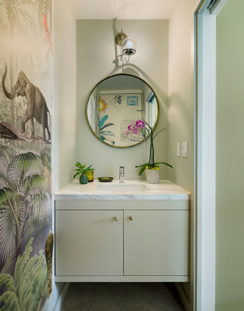 School House Electric for a Contemporary Powder Room with a Elephant Art and Baldwin Duplex by Oonagh Ryan Architects Inc