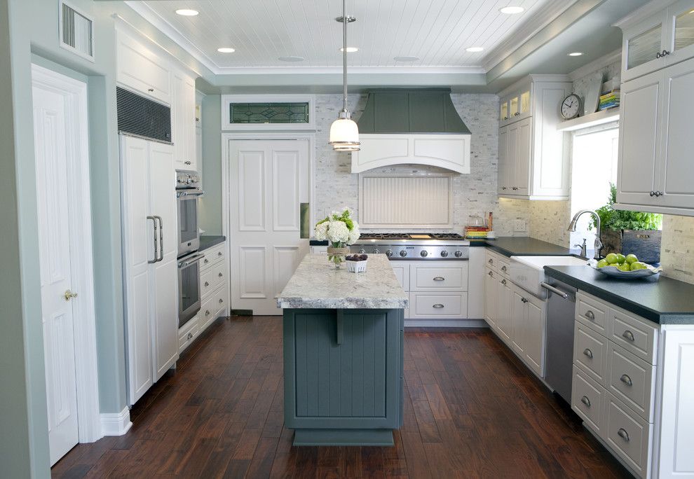 Sea Salt Sherwin Williams for a Traditional Kitchen with a Tile Backsplash and Kitchen Remodel and Renovation for a Private Client, Newport Beach California by Serendipite Designs