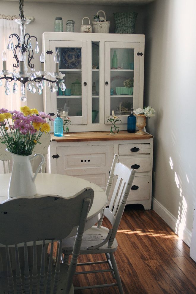 Shabby Sheek for a Shabby Chic Style Dining Room with a Chandelier and Dining Room by Heather Kowalski