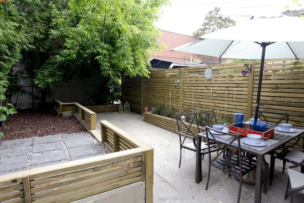 Shadow Box Fence for a Contemporary Patio with a Pressure Treated Wood Fence and My Home Renovation by Realty Queen Toronto