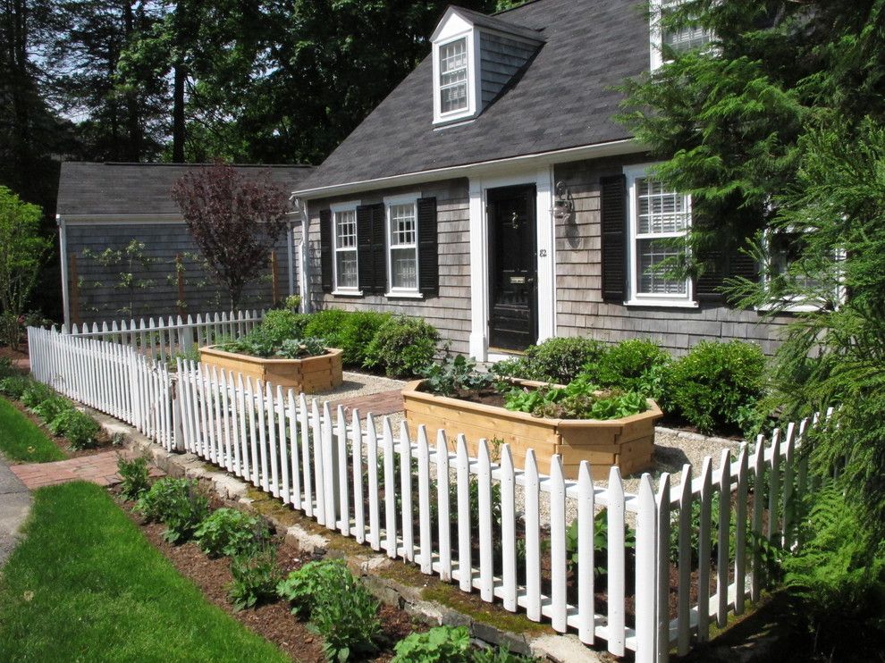 Shadow Box Fence for a Traditional Landscape with a Edible Garden and Wellesley Cottage Garden by Nilsen Landscape Design, Llc