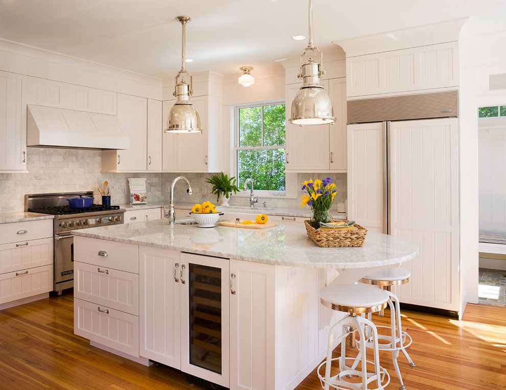 Shadow Box Fence for a Victorian Kitchen with a Subway Tile Backsplash and Coastal Victorian Renovation by Ronald F. Dimauro Architects, Inc.