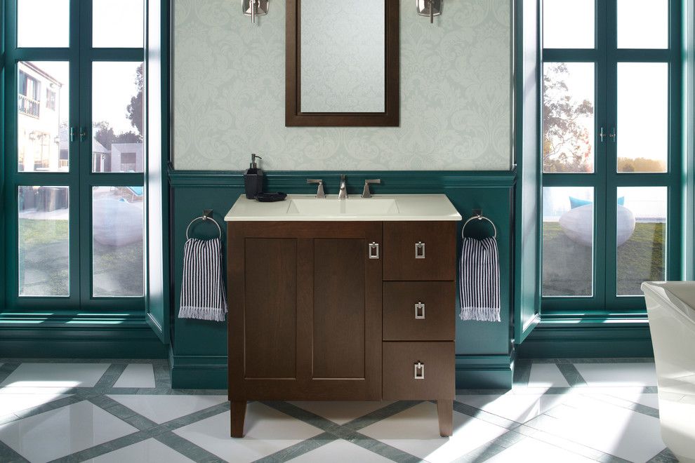 Shaker Beige for a Traditional Bathroom with a Contemporary and Kohler Bathroom Vanities by Capitol District Supply