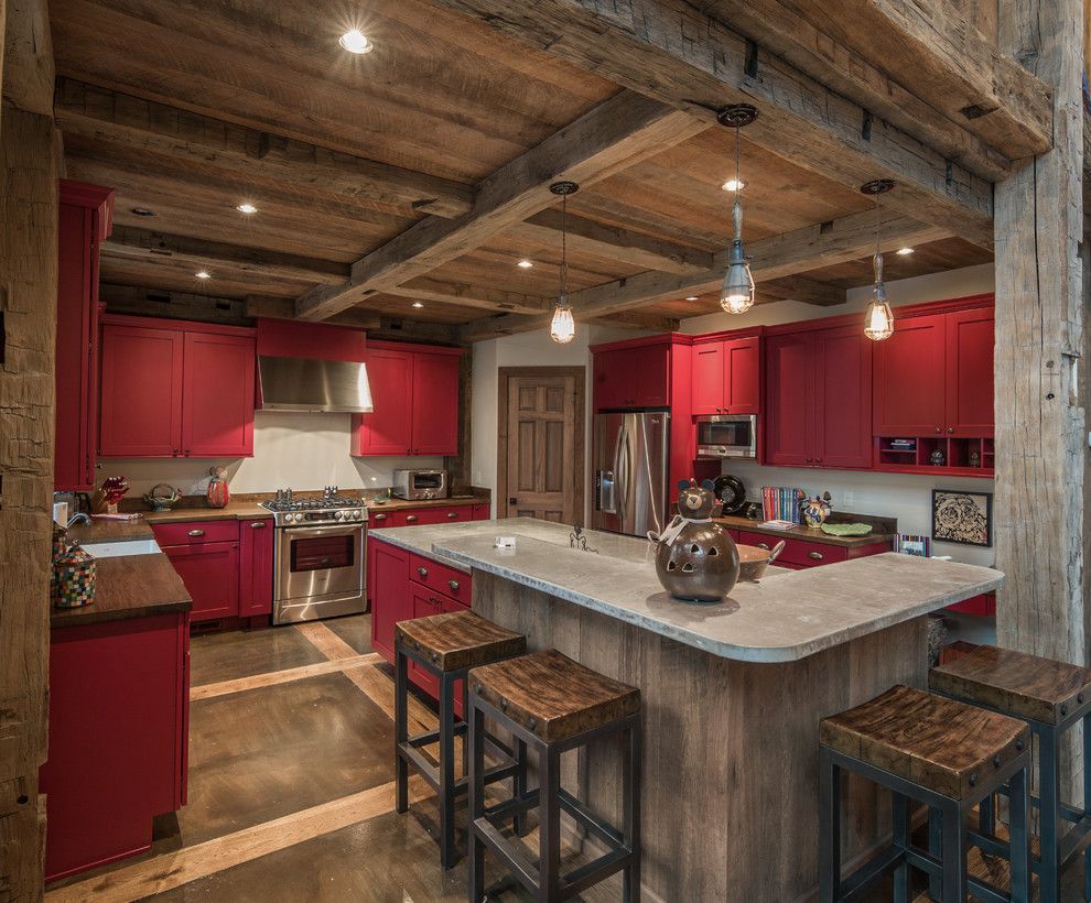 Shell Lumber for a Rustic Kitchen with a Pendant Lighting and Mountain Retreat by Vintage Lumber Sales