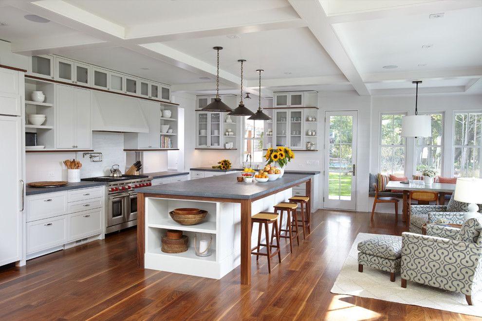 Sherwin Williams Alabaster for a Beach Style Kitchen with a Wood Bar Stools and Sag Harbor by Interiors Studio Martha's Vineyard