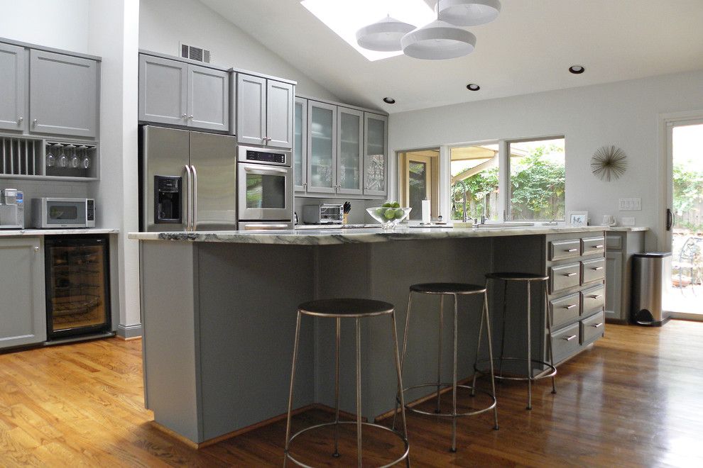 Sherwin Williams Amazing Gray for a Contemporary Kitchen with a Marble Counter Tops and Nomadic Vintage by Sarah Greenman