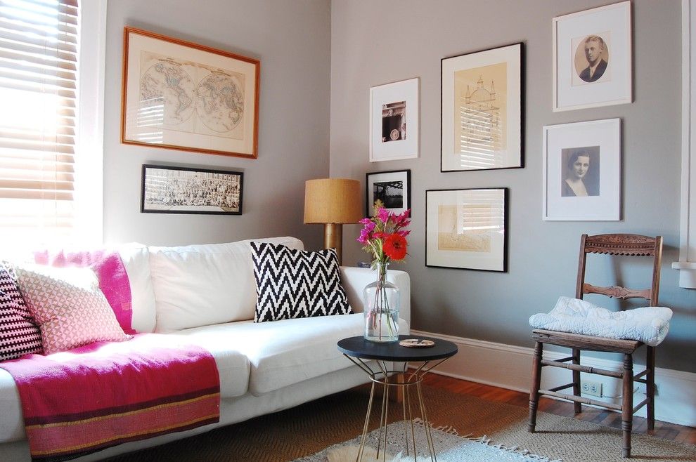 Sherwin Williams Amazing Gray for a Eclectic Family Room with a Gallery Wall and My Houzz: Asheville Home by Corynne Pless