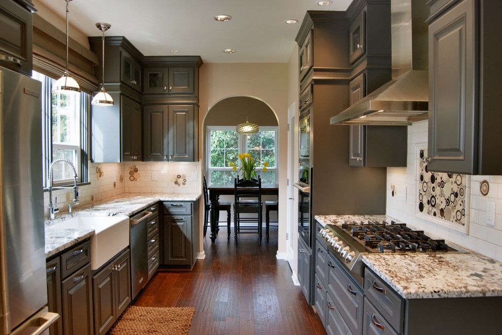 Sherwin Williams Cabinet Paint for a Traditional Kitchen with a Modern Light and Salem Tudor Remodel by Jason Ball Interiors, Llc