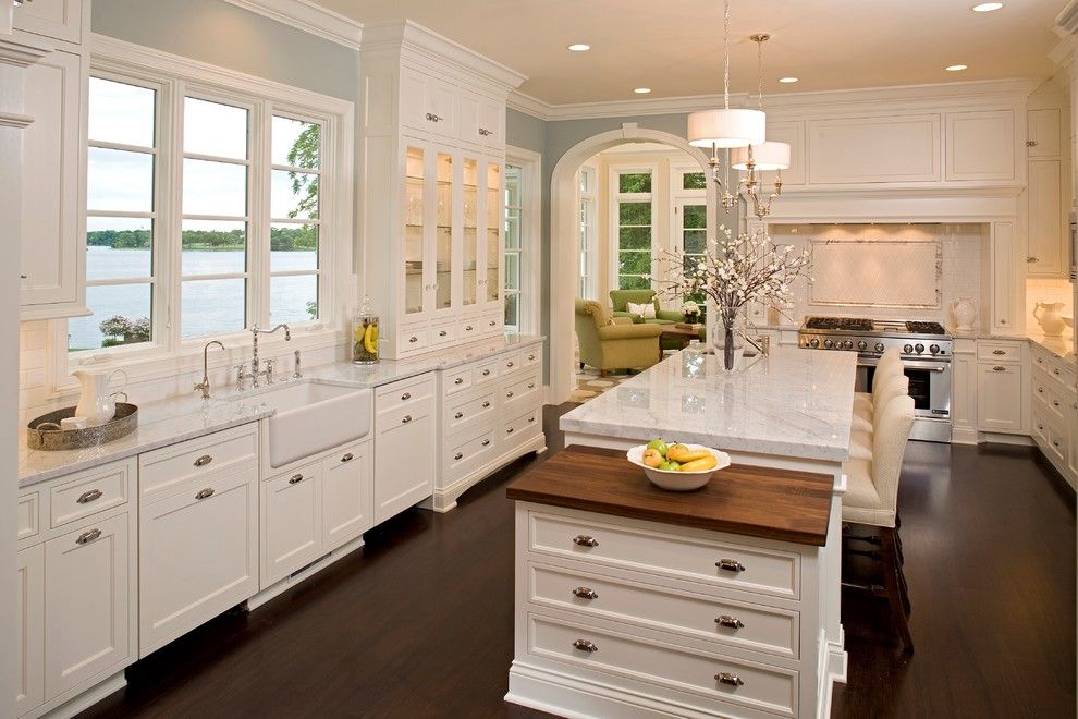 Sherwin Williams Cabinet Paint for a Traditional Kitchen with a Wood Countertop and Bohns Point Residence by Alexander Design Group, Inc.