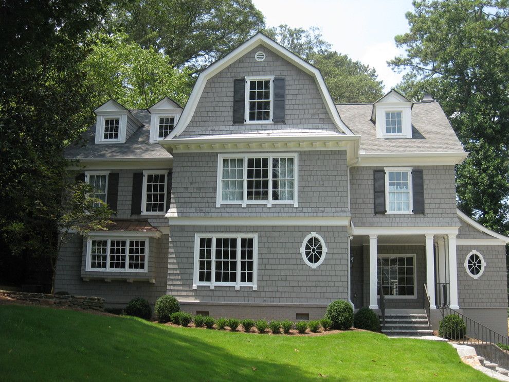 Sherwin Williams Dorian Gray for a Traditional Exterior with a Window Shutters and Chastain Park by Hask Custom Homes