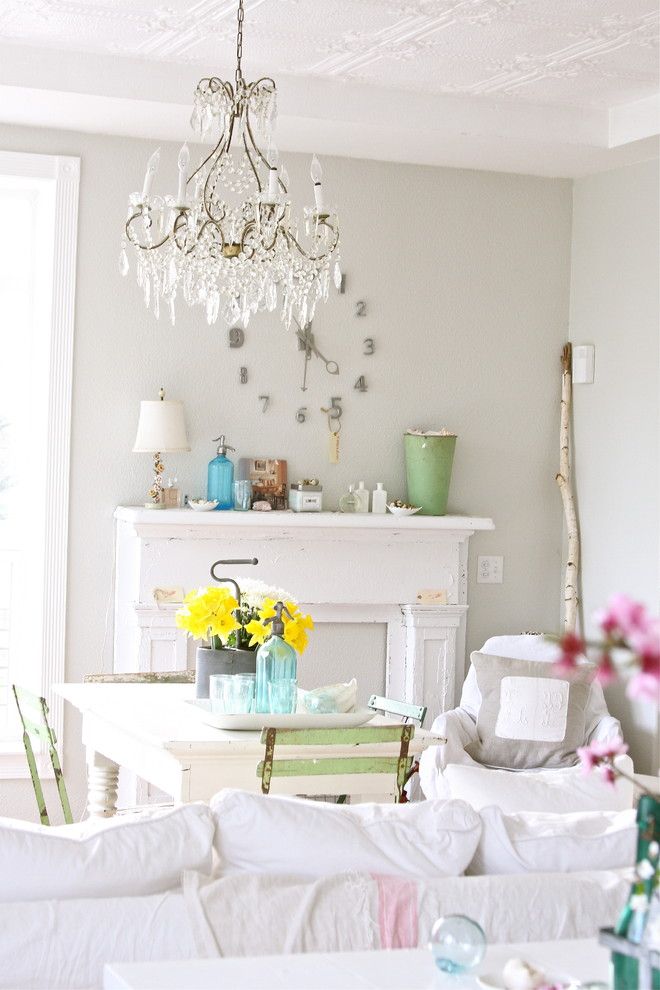 Sherwin Williams Dover White for a Shabby Chic Style Dining Room with a Bottle and Http://dreamywhites.blogspot.com/ by Dreamy Whites