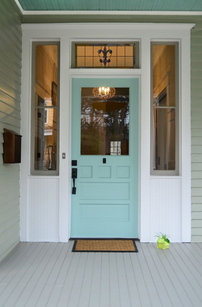 Sherwin Williams Dover White for a Victorian Entry with a Gray Deck and Queen Anne Bungalow Resurrection by Carl Mattison Design