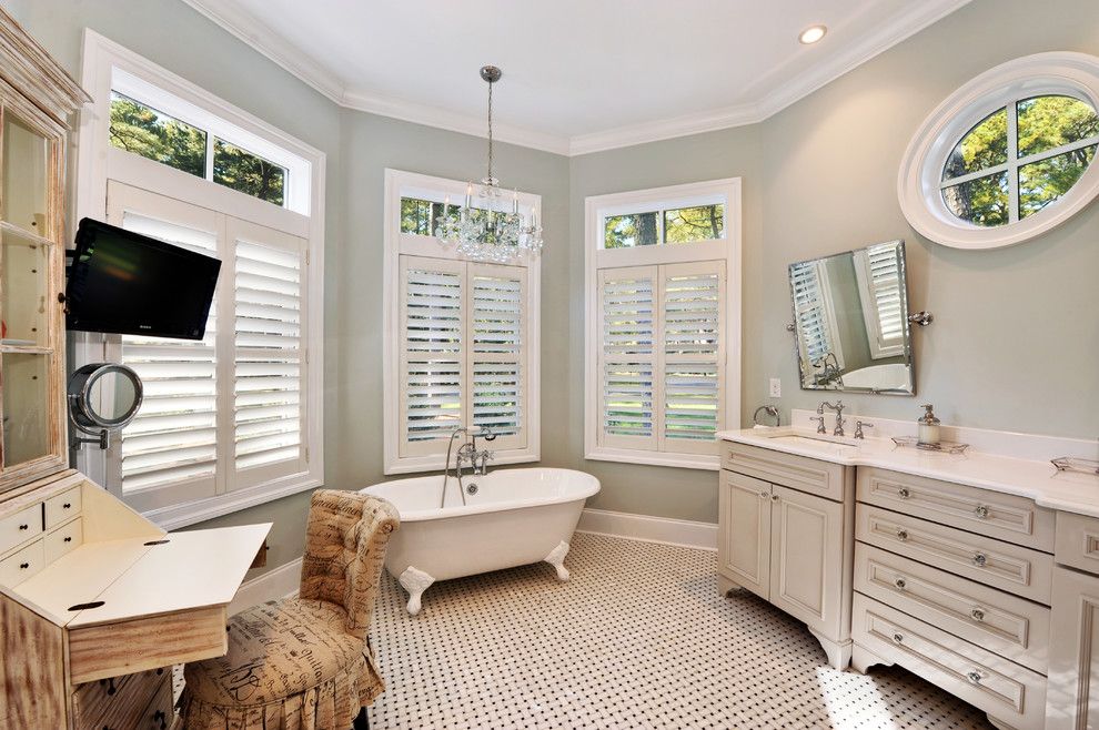 Sherwin Williams Dovetail for a Beach Style Bathroom with a Double Sinks and Owners Bath by Echelon Custom Homes