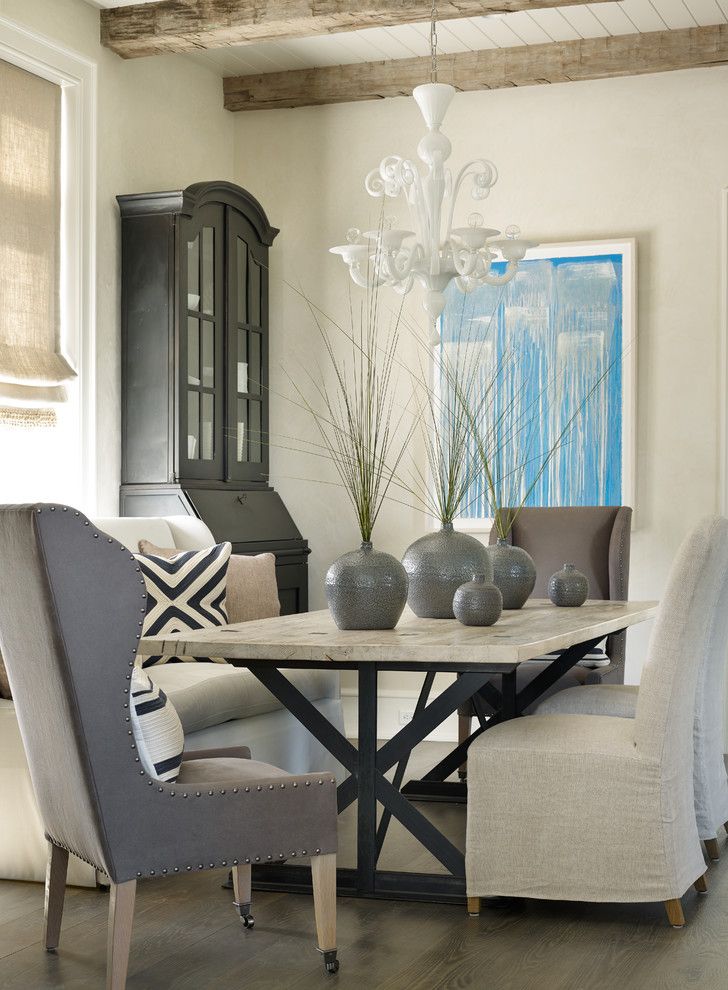 Sherwin Williams Dovetail for a Beach Style Dining Room with a Nailhead Detail and Kiawah Island by Beth Webb Interiors