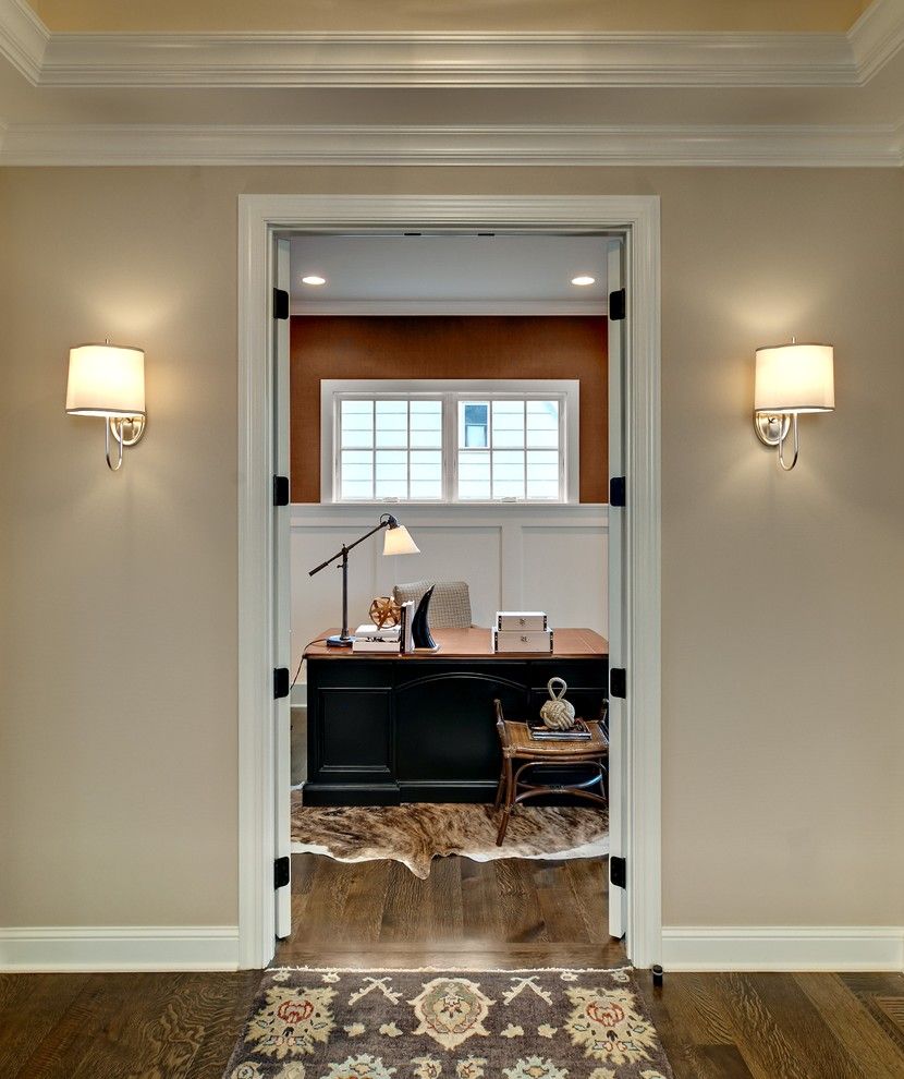 Sherwin Williams Macadamia for a Traditional Home Office with a Wood Molding and Study by Design by Lisa