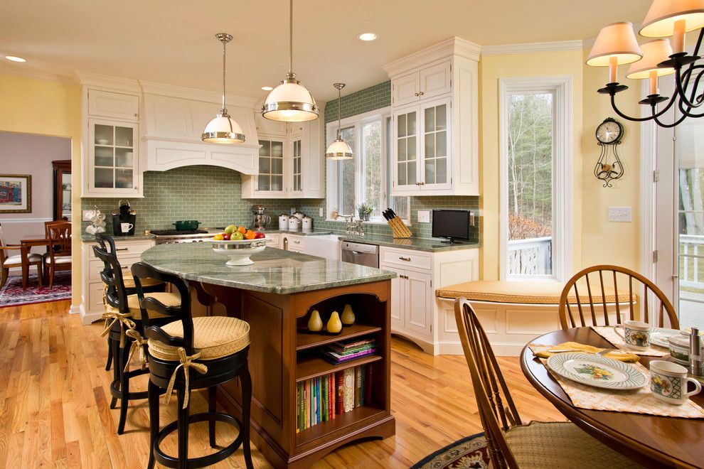 Sherwin Williams Naval for a Traditional Kitchen with a Green Tile and Spring Kitchen by Teakwood Builders, Inc.