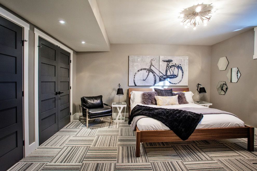 Sherwin Williams Peppercorn for a Contemporary Bedroom with a French Doors and Funky Fresh Basement by Madison Taylor
