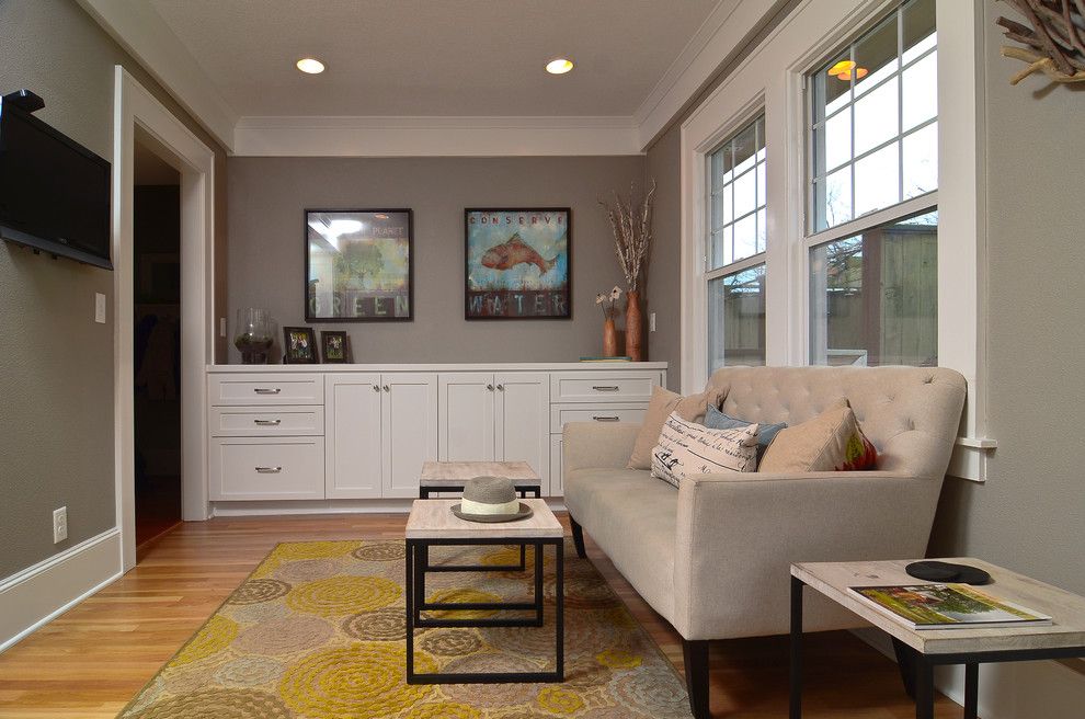 Sherwin Williams Pure White for a Contemporary Family Room with a Doorway and Form and Function by Mountainwood Homes