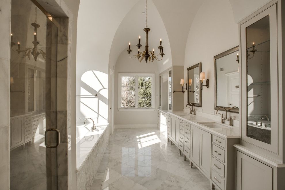 Sherwin Williams Repose Gray for a Traditional Bathroom with a Vaulted Ceiling and University Park   English Estate on Colgate by Jd Smith Custom Homes