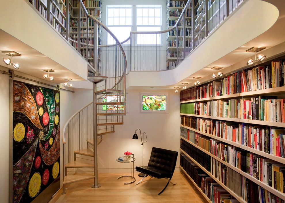 Shoreline Flooring for a Contemporary Staircase with a Movable Painting and Last House on the Left by Siemasko + Verbridge